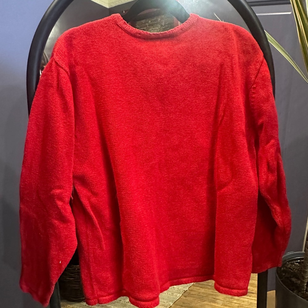 Crystal Kobe Red Bear Snowflake Knit Cardigan Sweater Women's Size L Holiday - Picture 3 of 4